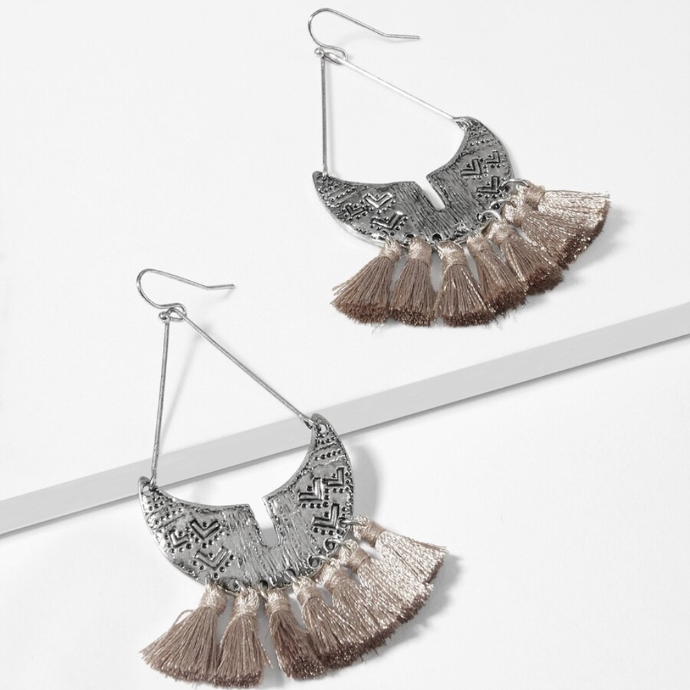 BLUSH Tassel Crescent Moon Earring